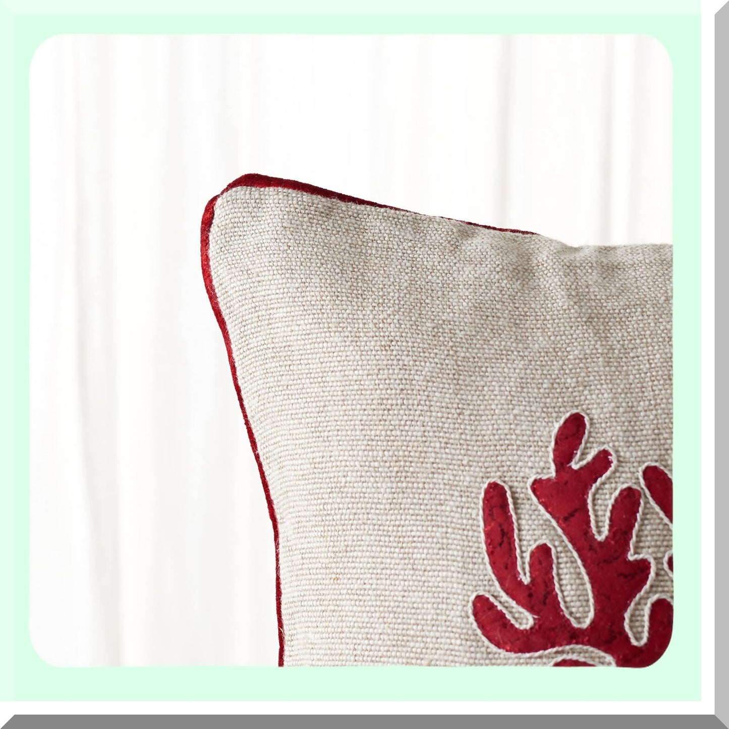 Rustic Reindeer Holiday Cotton Throw Pillow - Beige/Red 20-inch Square Decorative Accent Insert for Home Collection