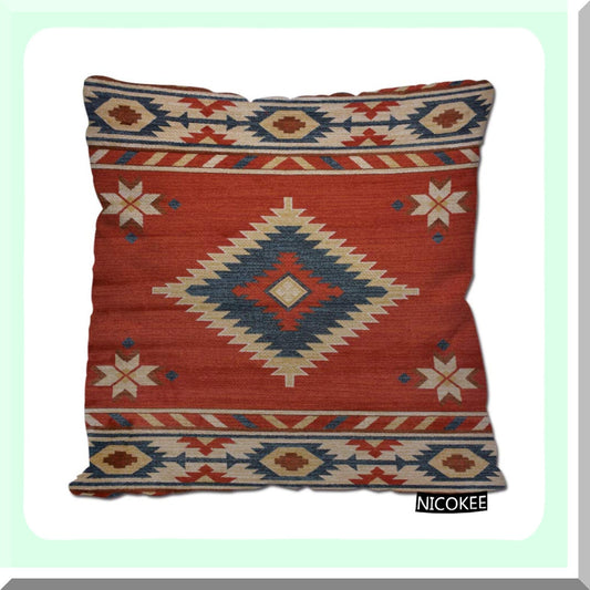 Southwest Chevron Cotton Linen Pillow Covers - Decorative Throw Pillow Cases for Couch, Sofa, Bed - Home Decor 18x18 Inches