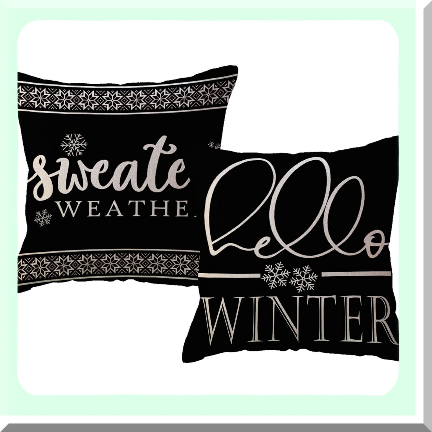 Winter Wonderland Pillowcase Set - 18x18 Black Sweater Weather Decorative Cushion Covers for Sofa & Porch. Holiday Throw Pillow Covers 2Pack.