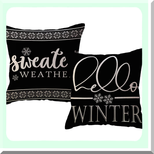 Winter Wonderland Pillowcase Set - 18x18 Black Sweater Weather Decorative Cushion Covers for Sofa & Porch. Holiday Throw Pillow Covers 2Pack.