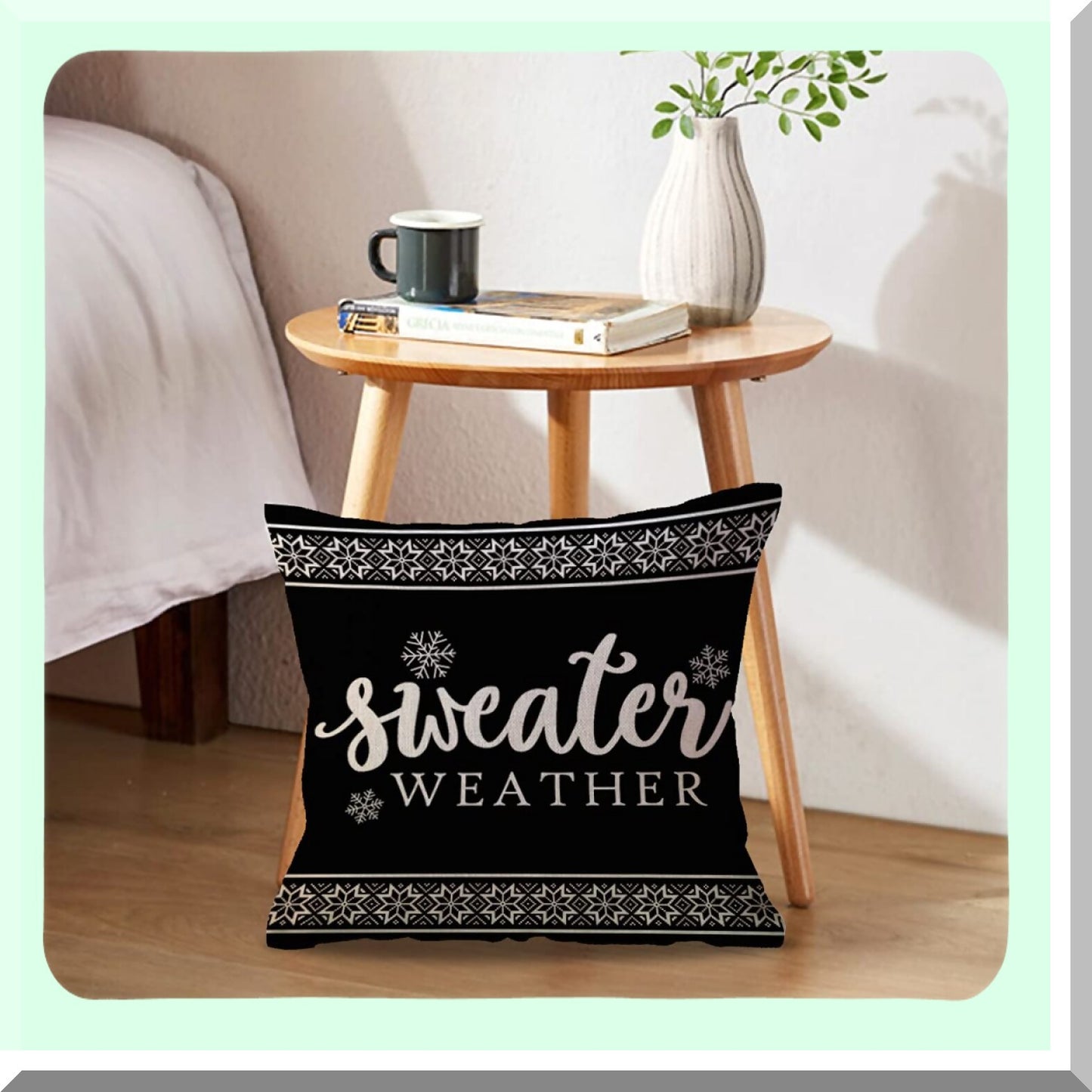 Winter Wonderland Pillowcase Set - 18x18 Black Sweater Weather Decorative Cushion Covers for Sofa & Porch. Holiday Throw Pillow Covers 2Pack.