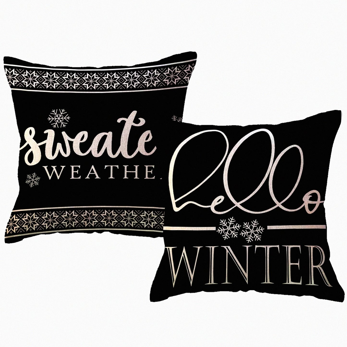 Winter Wonderland Pillowcase Set - 18x18 Black Sweater Weather Decorative Cushion Covers for Sofa & Porch. Holiday Throw Pillow Covers 2Pack.