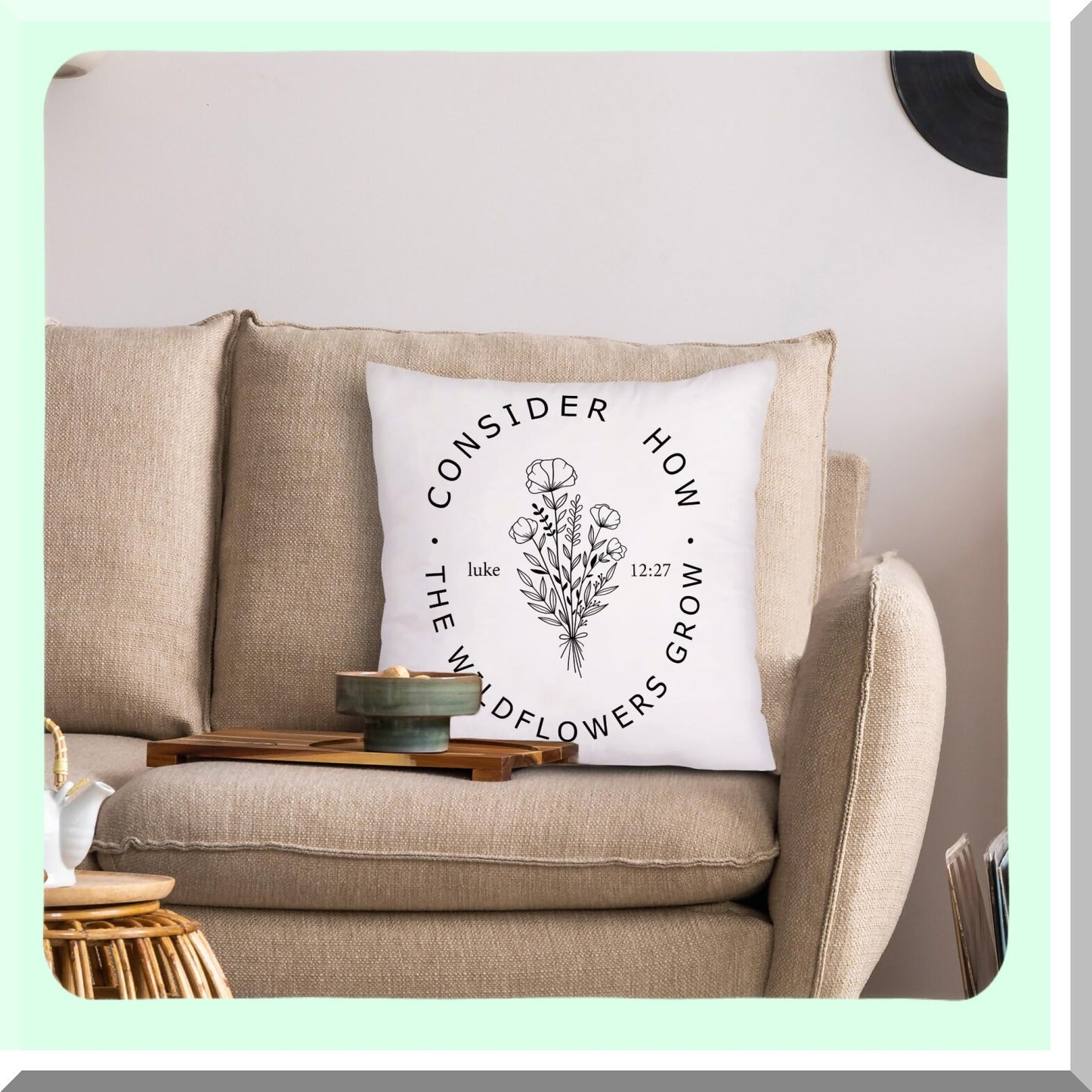 Wildflower Growth Inspirational Throw Pillow Cover - Christian Bible Verse Luke 12:27 Decorative Pillowcase for Couch Bed Sofa, 18x18 inch - Christian Gifts