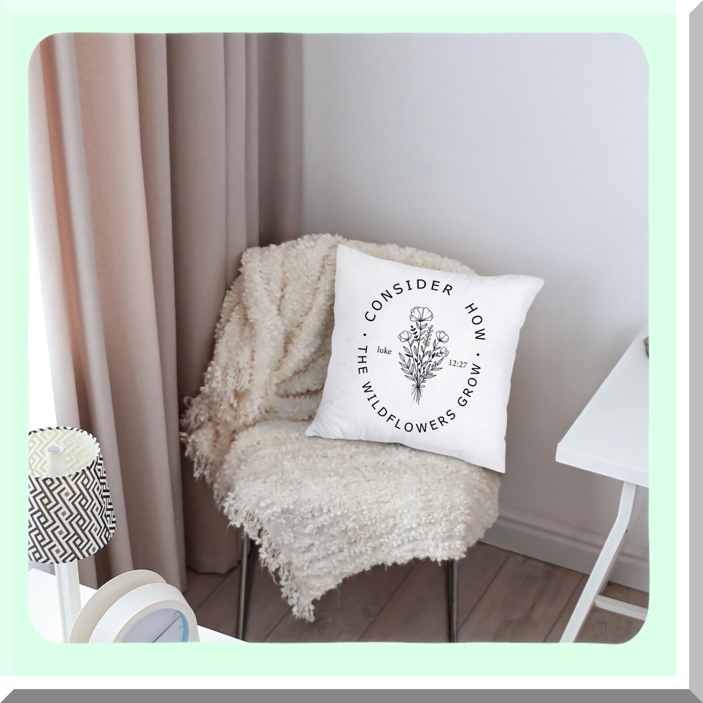 Wildflower Growth Inspirational Throw Pillow Cover - Christian Bible Verse Luke 12:27 Decorative Pillowcase for Couch Bed Sofa, 18x18 inch - Christian Gifts