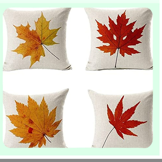 Autumn Harvest Maple Leaves Decorative Pillow Covers Set - Fall Thanksgiving Home Decor Cushion for Couch, Kitchen, Outdoor 16x16 Pack of 4