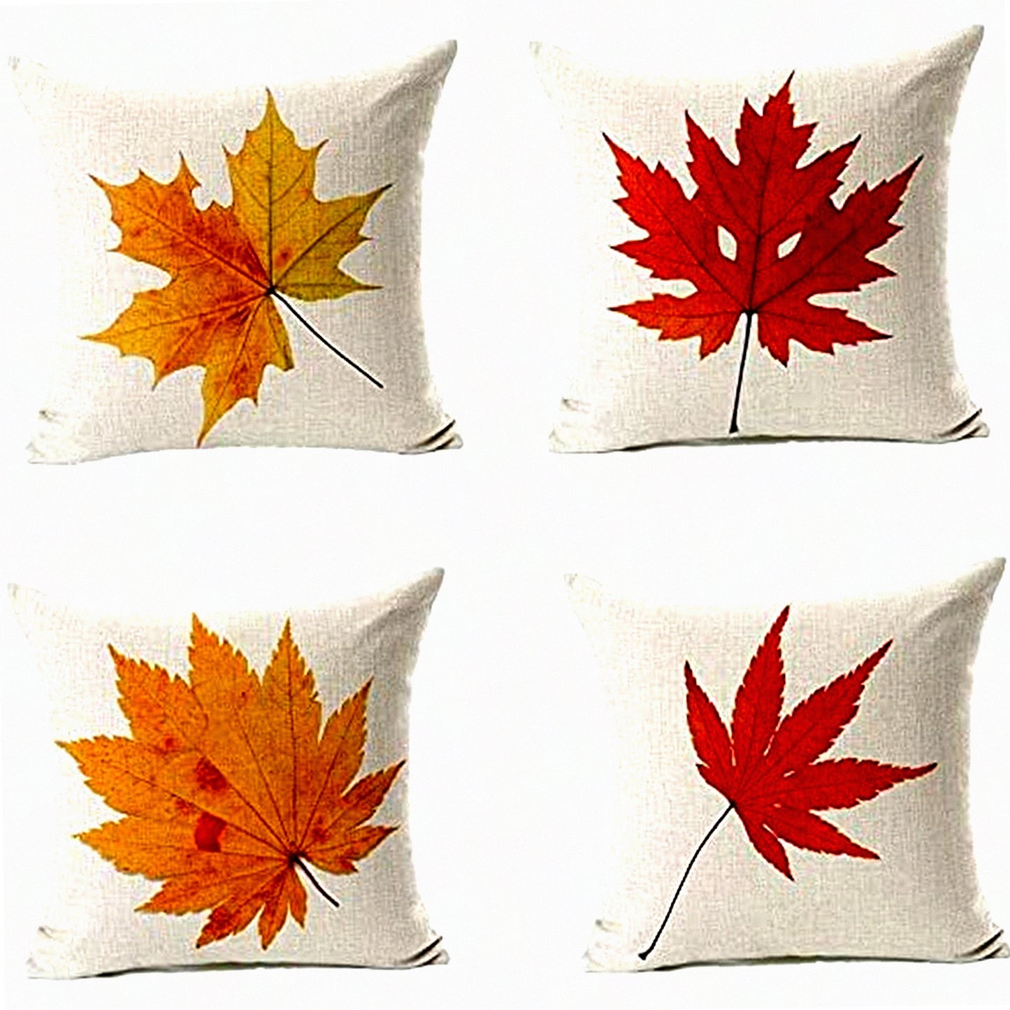 Autumn Harvest Maple Leaves Decorative Pillow Covers Set - Fall Thanksgiving Home Decor Cushion for Couch, Kitchen, Outdoor 16x16 Pack of 4