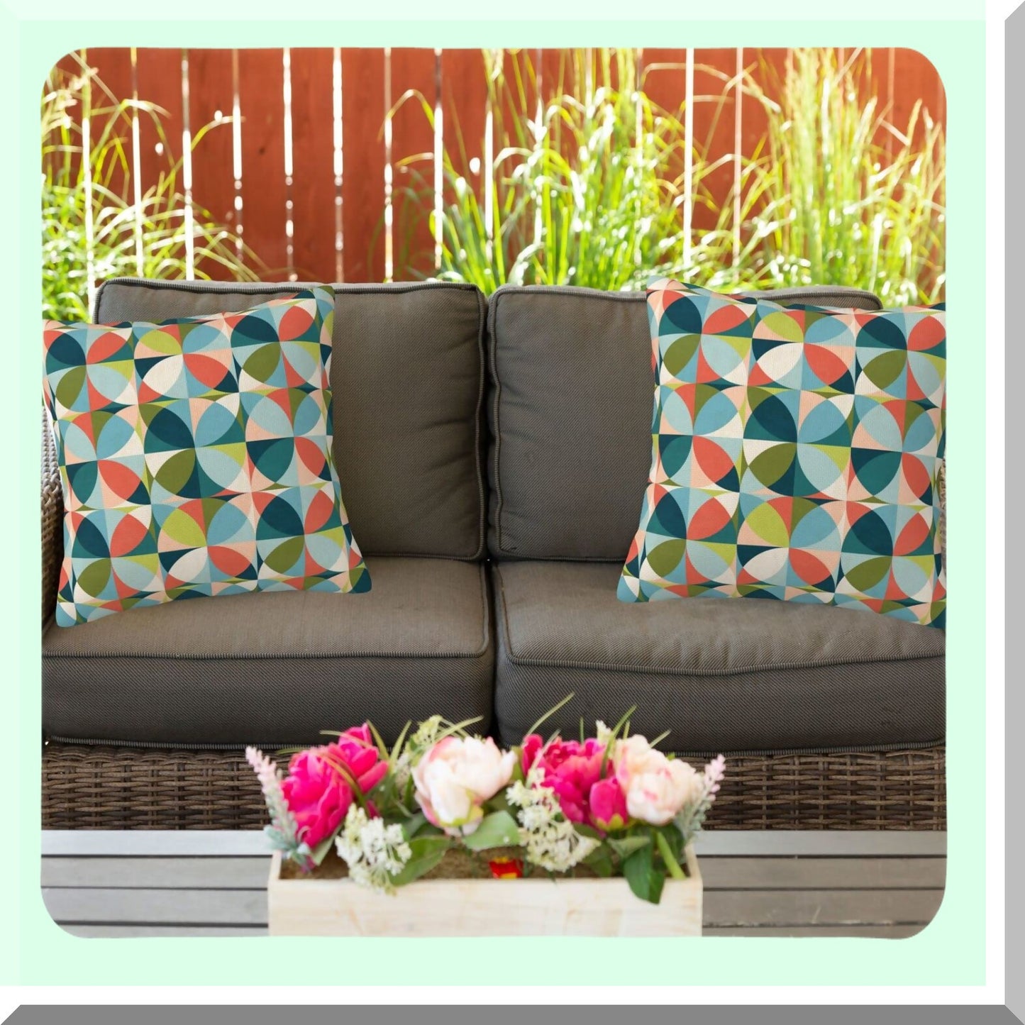 Mid Century Geometric Linen Pillow Covers - Set of 2 Decorative Throw Pillow Cases for Couch Sofa, Bedroom, Patio - Square Cushion Cover in Modern Colors - 18x18 Inch