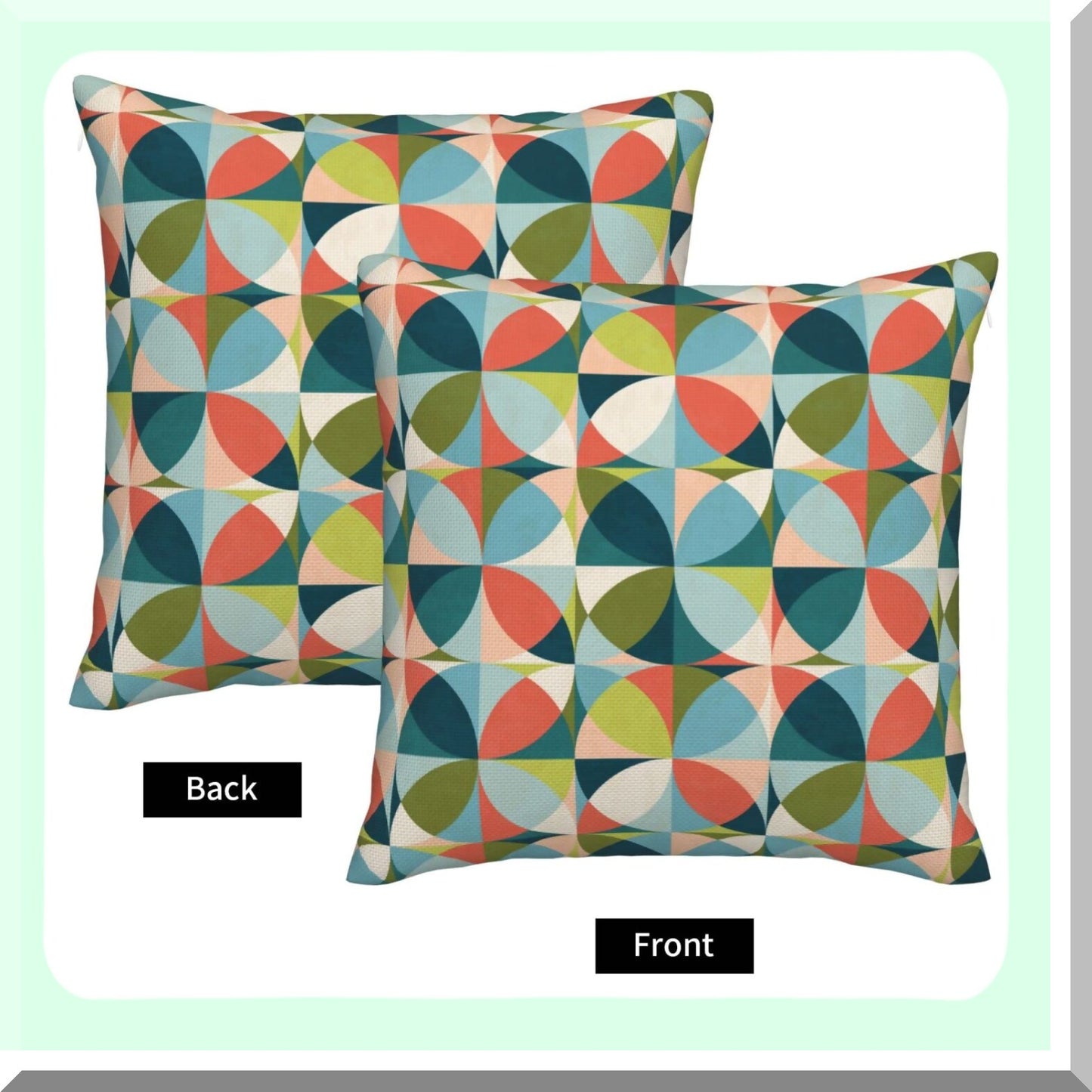 Mid Century Geometric Linen Pillow Covers - Set of 2 Decorative Throw Pillow Cases for Couch Sofa, Bedroom, Patio - Square Cushion Cover in Modern Colors - 18x18 Inch