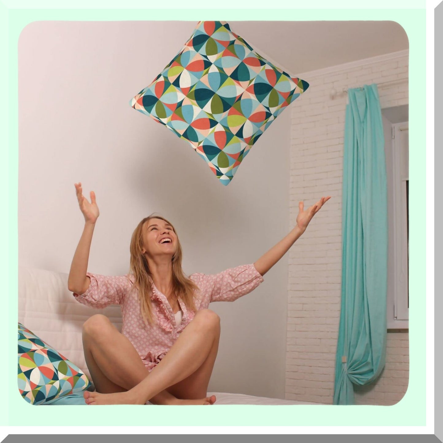 Mid Century Geometric Linen Pillow Covers - Set of 2 Decorative Throw Pillow Cases for Couch Sofa, Bedroom, Patio - Square Cushion Cover in Modern Colors - 18x18 Inch