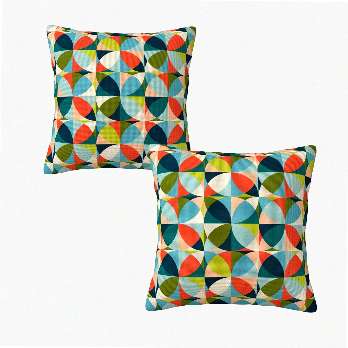 Mid Century Geometric Linen Pillow Covers - Set of 2 Decorative Throw Pillow Cases for Couch Sofa, Bedroom, Patio - Square Cushion Cover in Modern Colors - 18x18 Inch