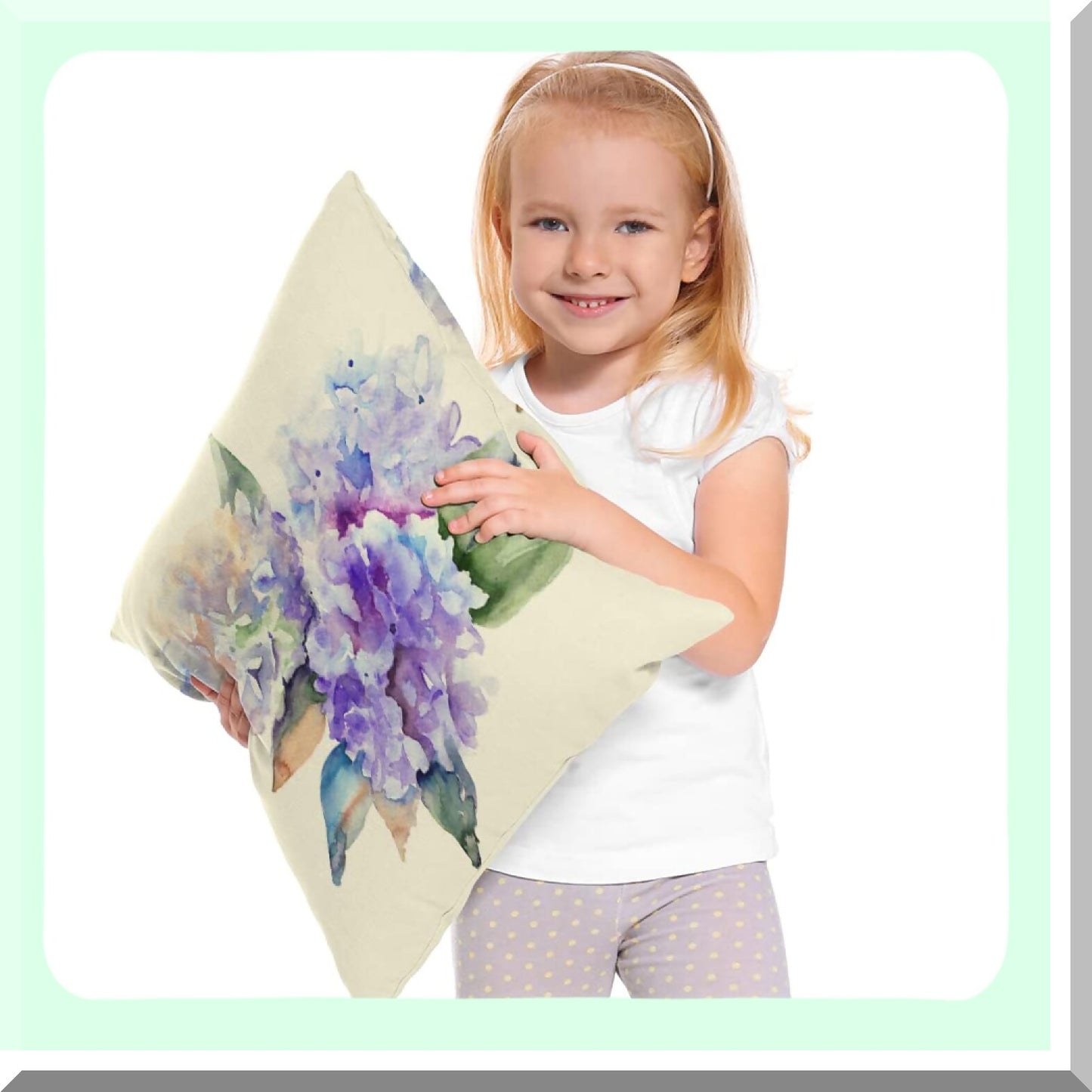 Hydrangea Blue Watercolor Blossom Pillow Cover - 18x18 Square Cotton Linen Cushion Case - Home Office School Decor for Men Women Boys Girls