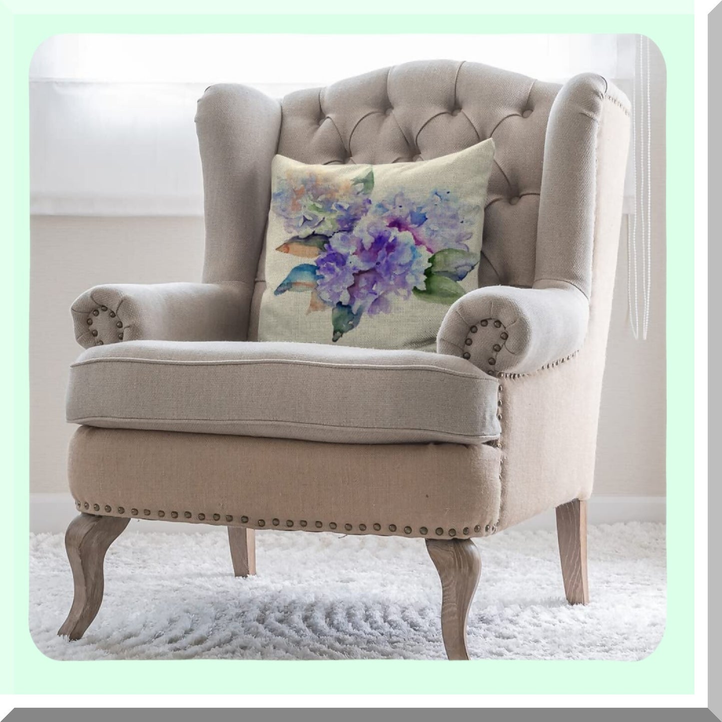 Hydrangea Blue Watercolor Blossom Pillow Cover - 18x18 Square Cotton Linen Cushion Case - Home Office School Decor for Men Women Boys Girls