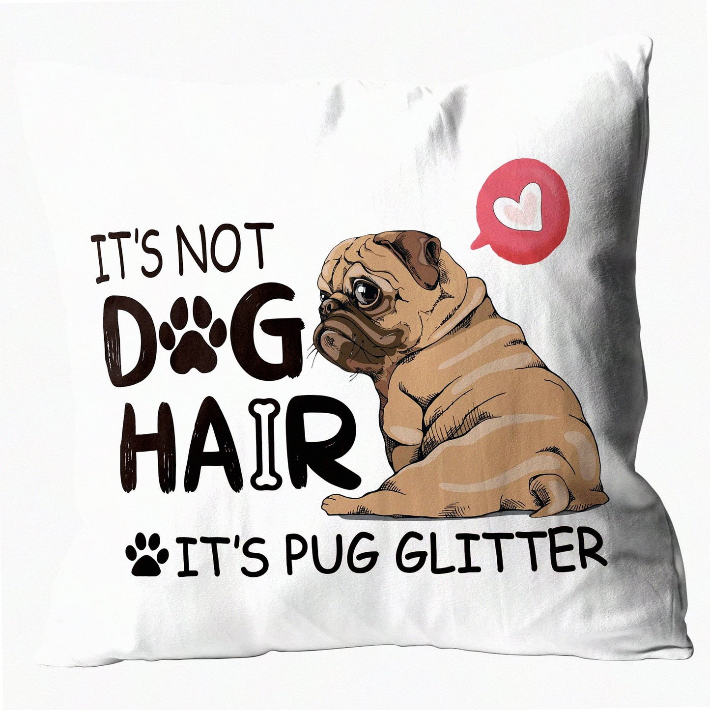 Pug Glitter Decorative Pillow Cover - Dog Lover Gifts - Flannel Sofa Couch Bed Case - 18x18 Inch Throw Pillow - Painting Pug Design - Not Dog Hair - 0033B