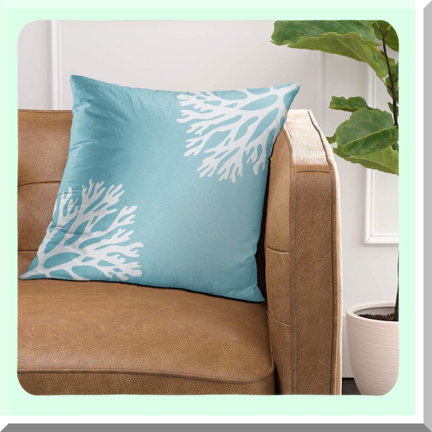 Coral Silhouettes Sea Blue Throw Pillow Set - Decorative Home Decor Case - Square 18x18 Inch Pillowcase - Light Hue Cover