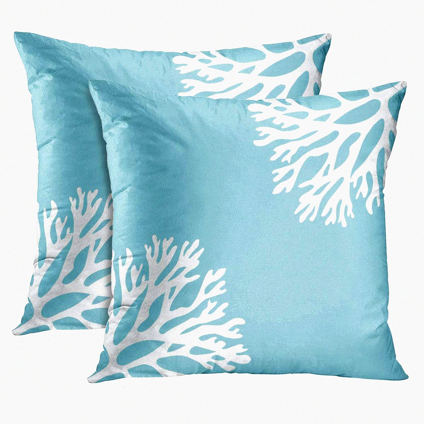 Coral Silhouettes Sea Blue Throw Pillow Set - Decorative Home Decor Case - Square 18x18 Inch Pillowcase - Light Hue Cover