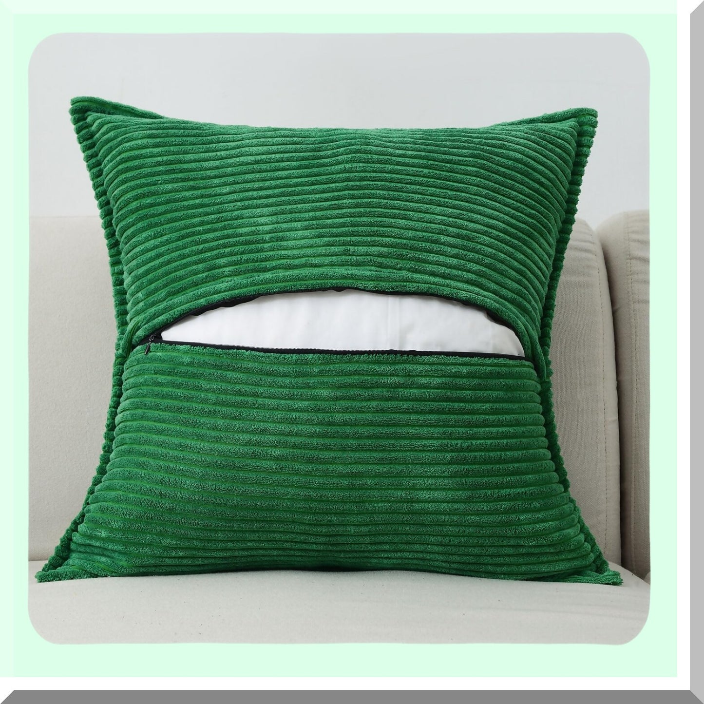 Luxury Emerald Green Corduroy Throw Pillow Covers - Set of 2, 22x22 Inch Square Cushion Cases with Soft Striped Design for Winter Home Decor - Couch and Bed Accessories