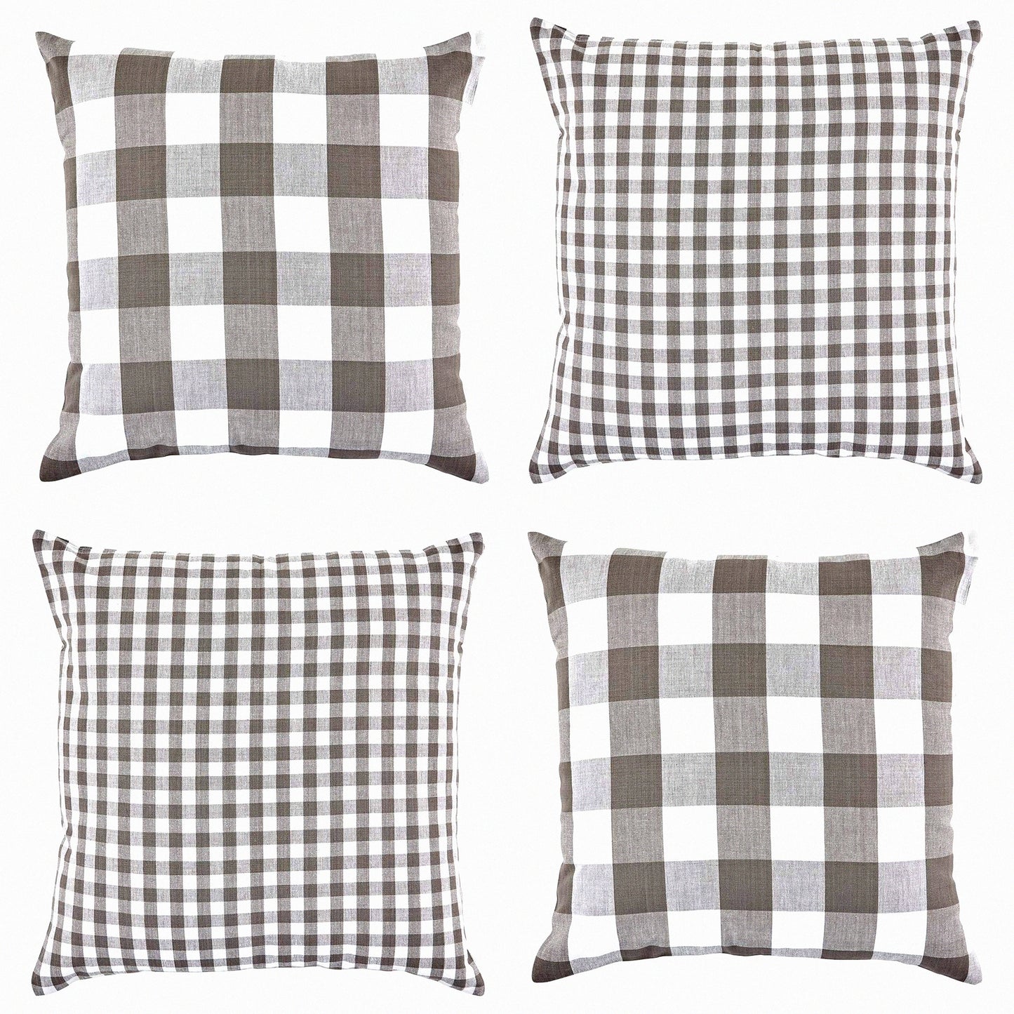 Gingham Gray Cotton Pillow Cover Set - 18x18 Decorative Square Throw, Hidden Zipper, Machine Washable - 4 Piece Collection