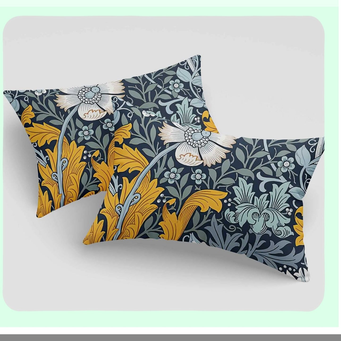 Yellow Leaves Lumbar Pillow Cover Set - Decorative Throw Pillow Cover 12X20 Inches - William Morris Inspired - Set of 2 Covers - Home Decor