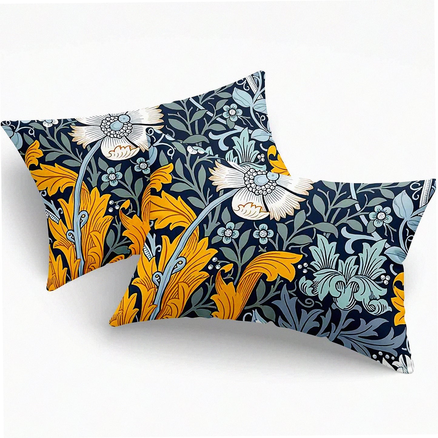 Yellow Leaves Lumbar Pillow Cover Set - Decorative Throw Pillow Cover 12X20 Inches - William Morris Inspired - Set of 2 Covers - Home Decor