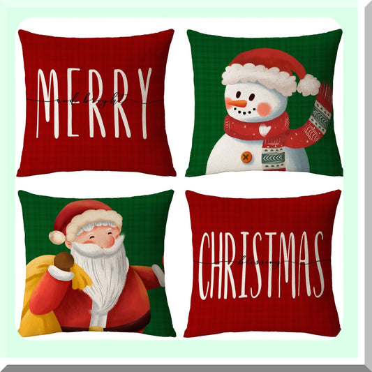 Festive Holiday Pillow Covers Set - Red Green Xmas Throw Pillow Cases - Winter Home Decor Cushion Covers - New Year Sofa Outdoor Couch 26x26