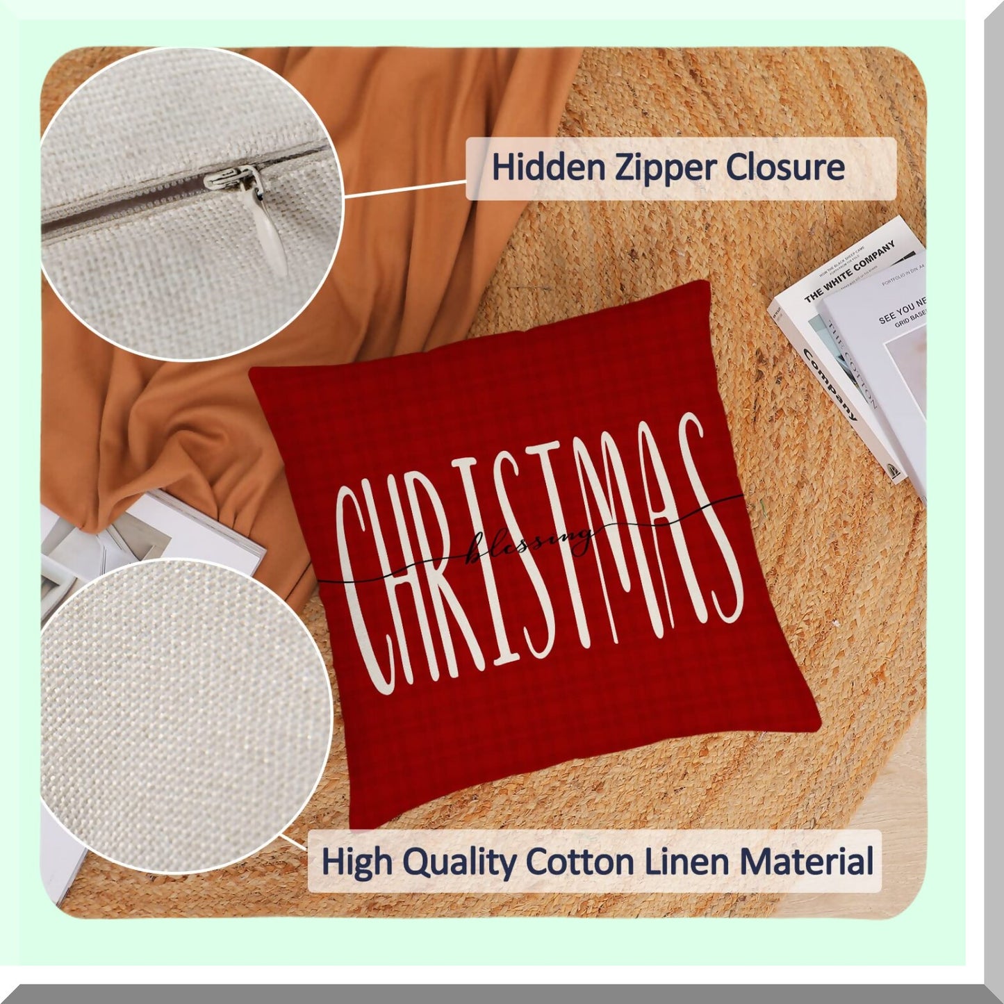 Festive Holiday Pillow Covers Set - Red Green Xmas Throw Pillow Cases - Winter Home Decor Cushion Covers - New Year Sofa Outdoor Couch 26x26