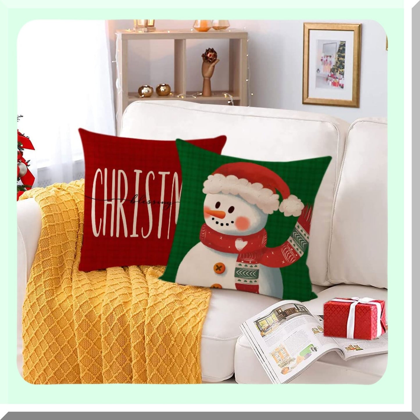 Festive Holiday Pillow Covers Set - Red Green Xmas Throw Pillow Cases - Winter Home Decor Cushion Covers - New Year Sofa Outdoor Couch 26x26