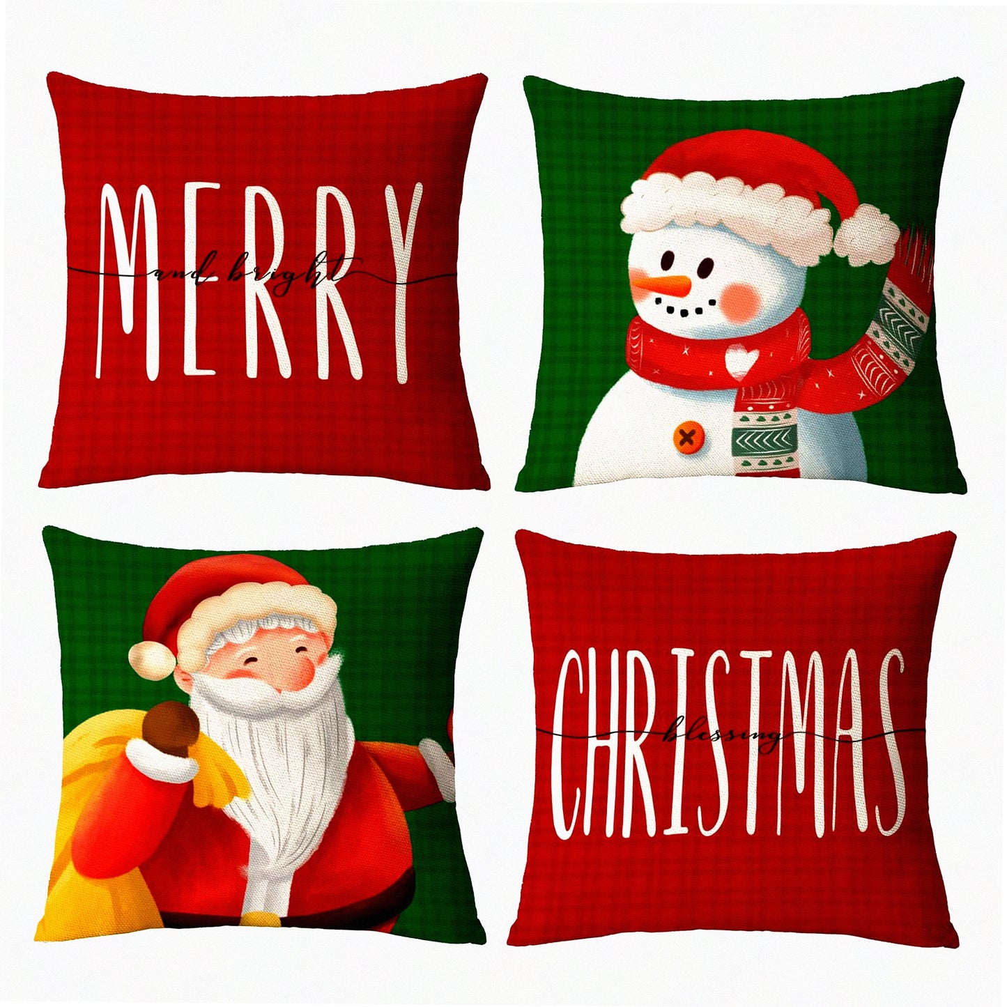 Festive Holiday Pillow Covers Set - Red Green Xmas Throw Pillow Cases - Winter Home Decor Cushion Covers - New Year Sofa Outdoor Couch 26x26