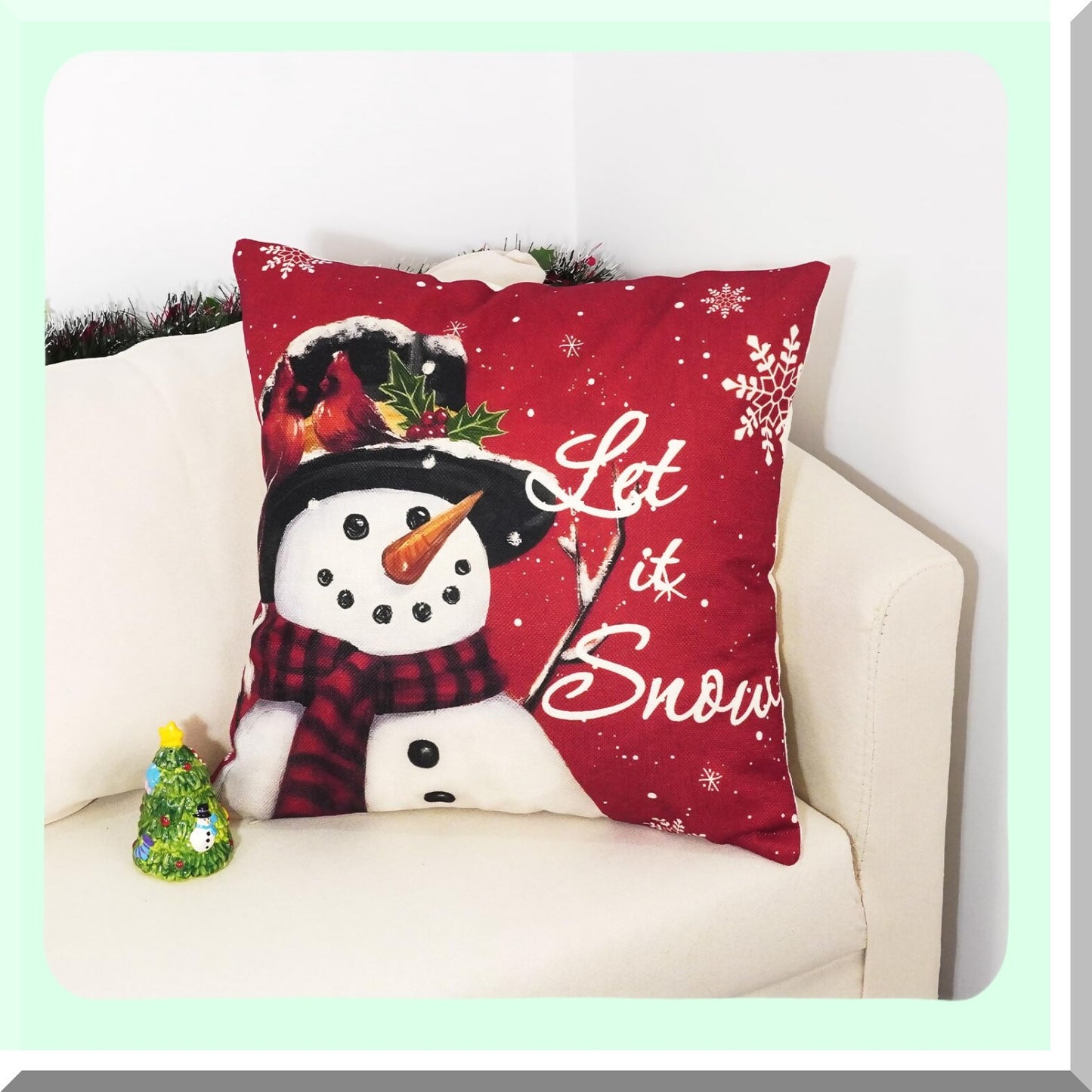 Snowman Trees Xmas Pillow Covers - Set of 2 18x18 Throw Cushion Cases for Couch Sofa. Let it Snow Lumbar Home Decorations.