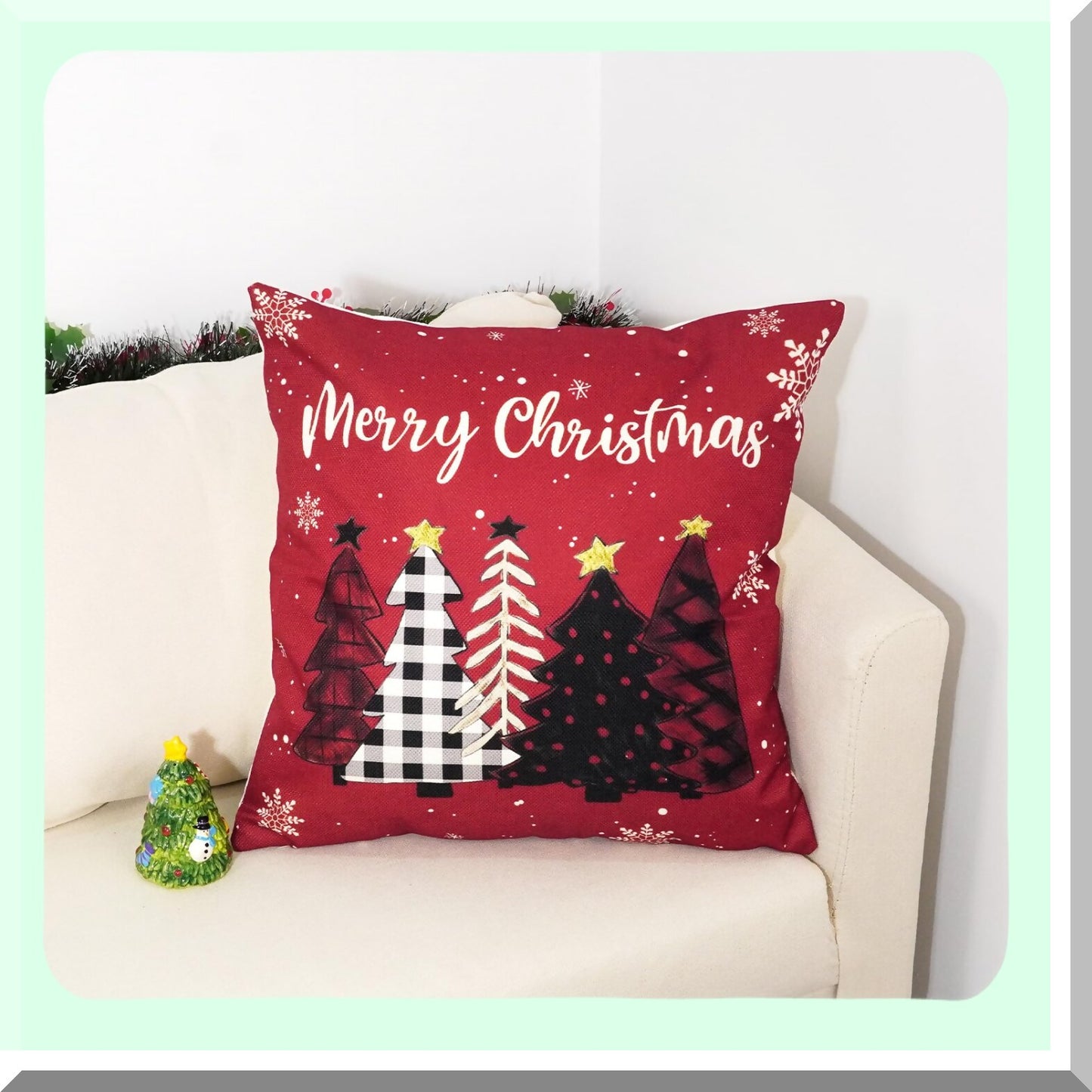 Snowman Trees Xmas Pillow Covers - Set of 2 18x18 Throw Cushion Cases for Couch Sofa. Let it Snow Lumbar Home Decorations.
