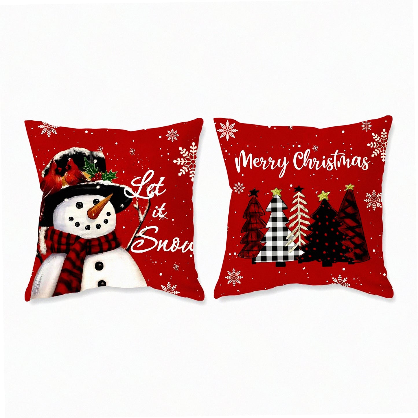 Snowman Trees Xmas Pillow Covers - Set of 2 18x18 Throw Cushion Cases for Couch Sofa. Let it Snow Lumbar Home Decorations.