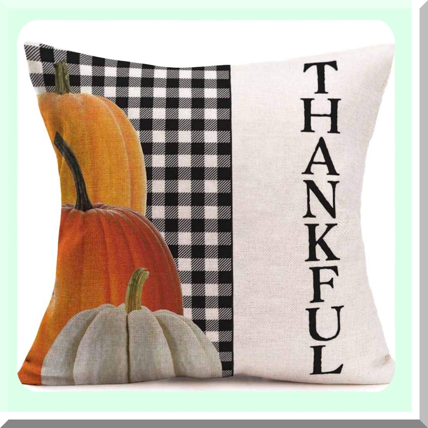 Harvest Blessings Plaid Pillow Covers - Thanksgiving Decorative Cushion Case with Thankful Quotes - Vintage Autumn Farmhouse Throw Pillow - 18x18 Inch Cotton Linen