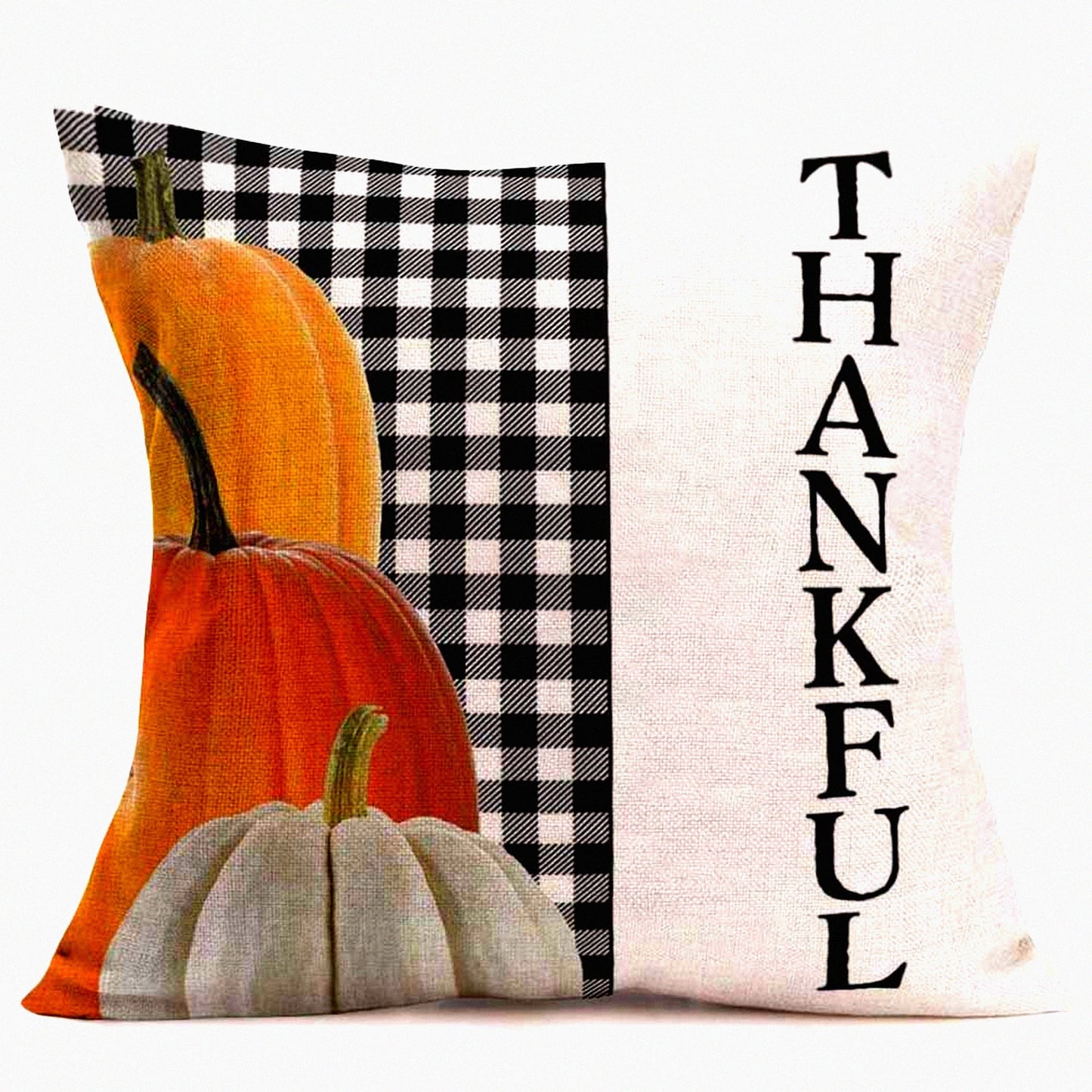 Harvest Blessings Plaid Pillow Covers - Thanksgiving Decorative Cushion Case with Thankful Quotes - Vintage Autumn Farmhouse Throw Pillow - 18x18 Inch Cotton Linen