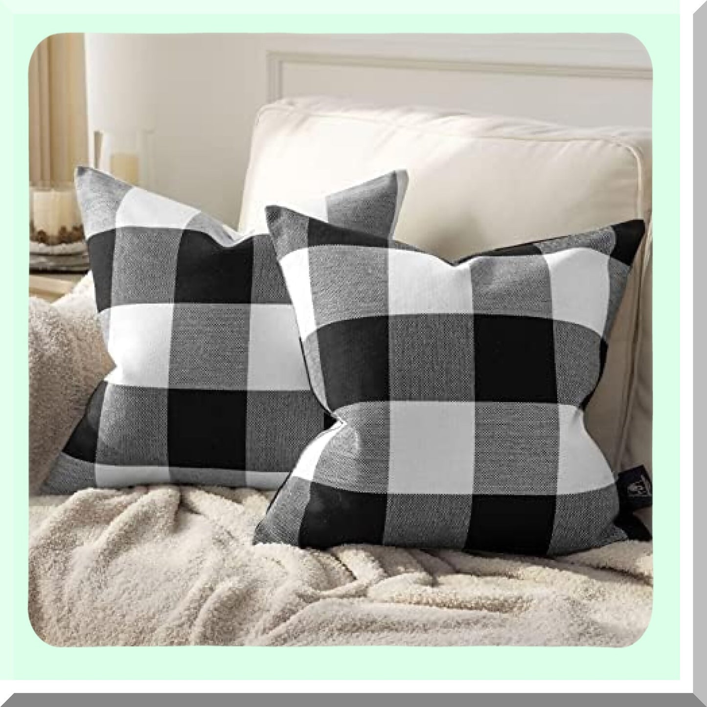 Gingham Buffalo Plaid Farmhouse Pillow Covers - Set of 2 Outdoor Indoor Decorative Throw Pillows, Black White Square Cases for Home Decor 18x18"
