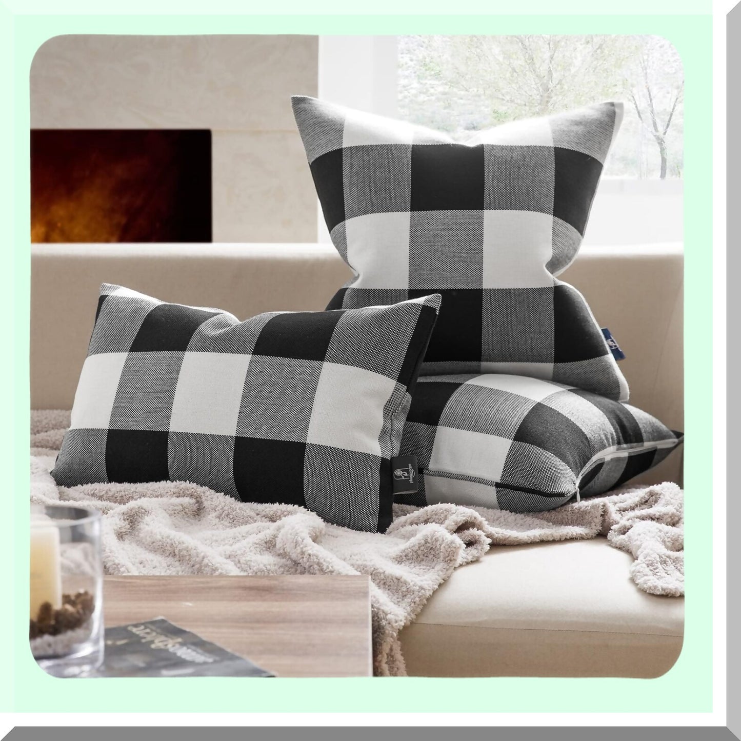Gingham Buffalo Plaid Farmhouse Pillow Covers - Set of 2 Outdoor Indoor Decorative Throw Pillows, Black White Square Cases for Home Decor 18x18"