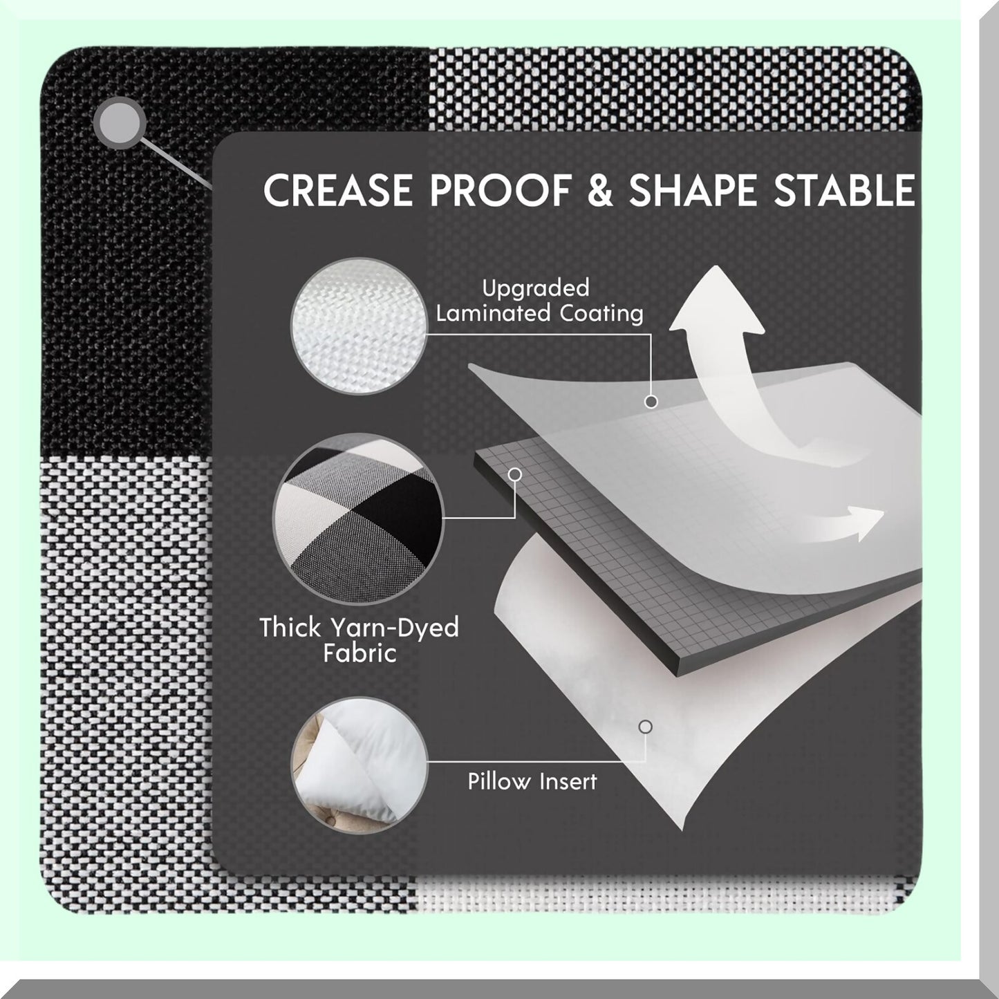 Gingham Buffalo Plaid Farmhouse Pillow Covers - Set of 2 Outdoor Indoor Decorative Throw Pillows, Black White Square Cases for Home Decor 18x18"