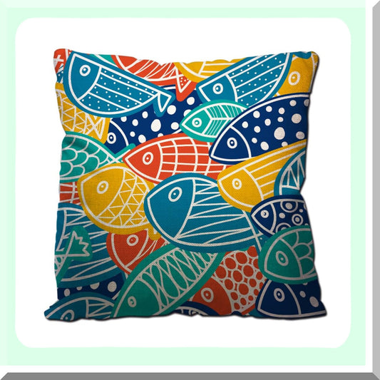 Oceanic Hues Decorative Pillow Covers - Sea Life Inspired Cotton Linen Cushion Cases for Couch Sofa Bedroom - Colorful Fish Design 18X18