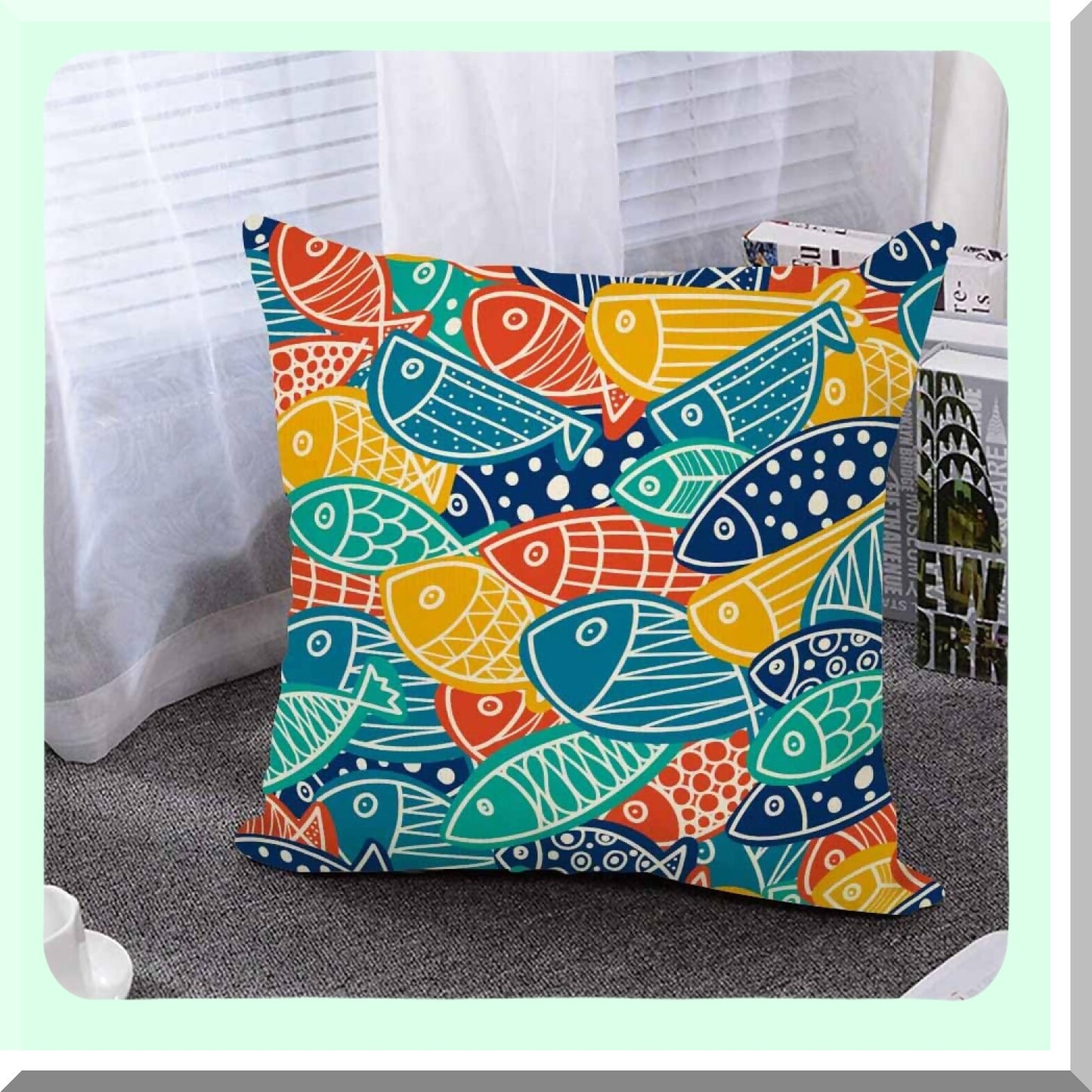 Oceanic Hues Decorative Pillow Covers - Sea Life Inspired Cotton Linen Cushion Cases for Couch Sofa Bedroom - Colorful Fish Design 18X18
