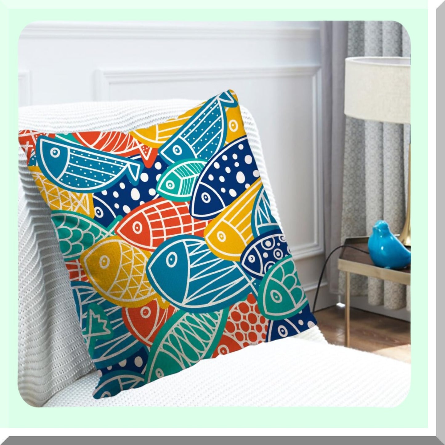 Oceanic Hues Decorative Pillow Covers - Sea Life Inspired Cotton Linen Cushion Cases for Couch Sofa Bedroom - Colorful Fish Design 18X18