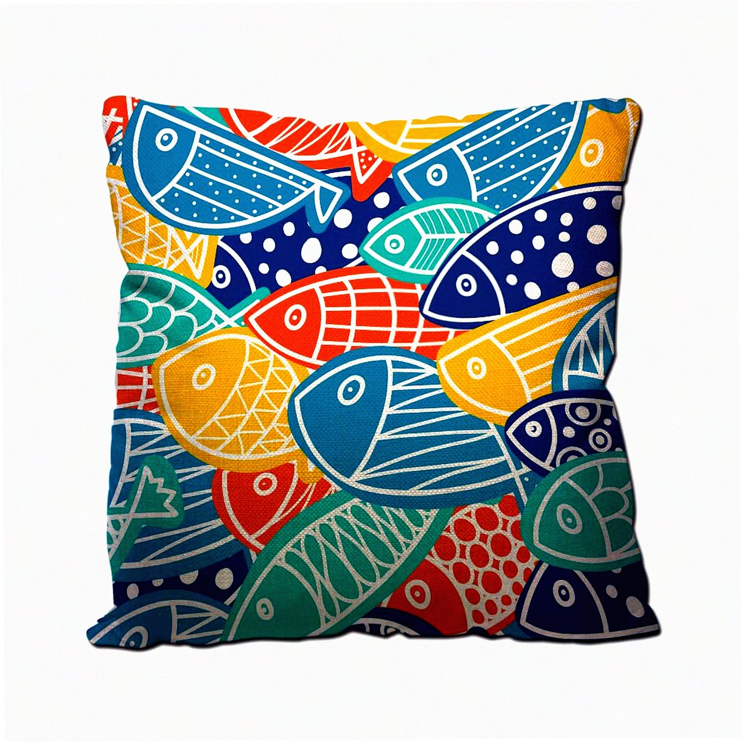 Oceanic Hues Decorative Pillow Covers - Sea Life Inspired Cotton Linen Cushion Cases for Couch Sofa Bedroom - Colorful Fish Design 18X18