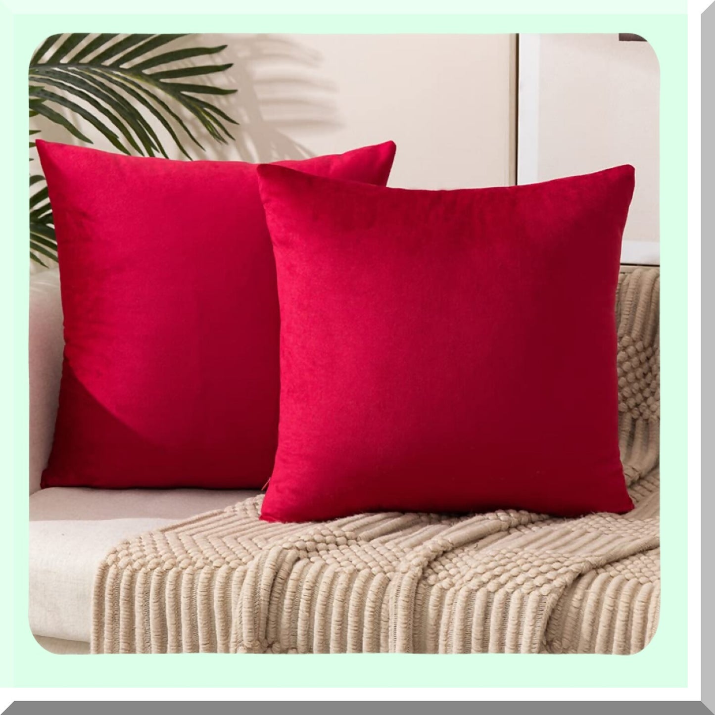 Luxury Velvet Throw Pillow Set - 18x18 Pack of 2 Soft Red Decorative Cushion Covers with Inserts for Sofa, Bedroom, Car - Plush Home Decor Accessory