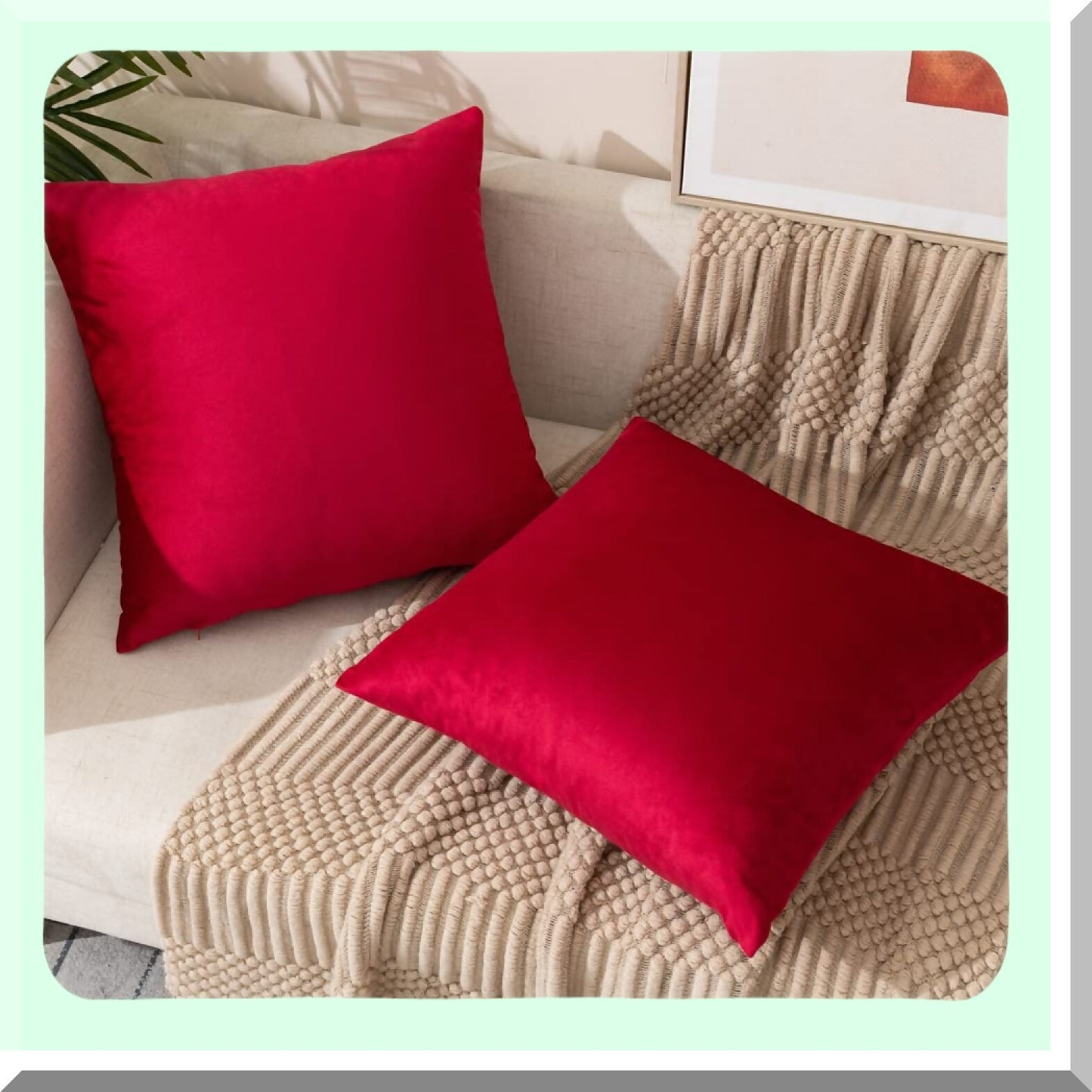 Luxury Velvet Throw Pillow Set - 18x18 Pack of 2 Soft Red Decorative Cushion Covers with Inserts for Sofa, Bedroom, Car - Plush Home Decor Accessory