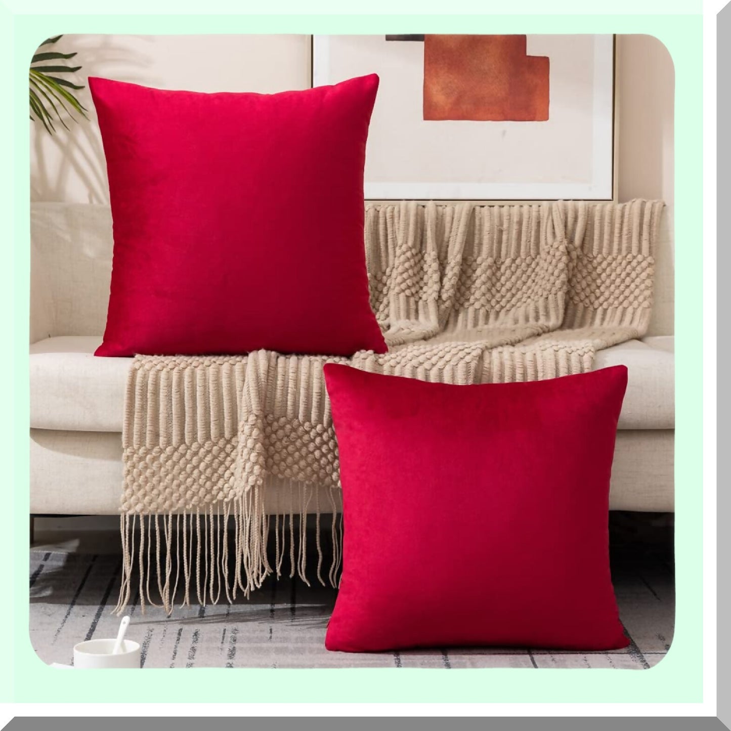 Luxury Velvet Throw Pillow Set - 18x18 Pack of 2 Soft Red Decorative Cushion Covers with Inserts for Sofa, Bedroom, Car - Plush Home Decor Accessory