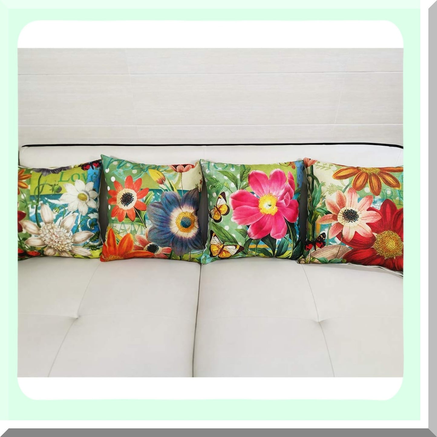 Floral Bliss Soft Pillow Covers - Set of 4, Hand Painted Flowers Pattern Decorative Cushion Cases, 18x18 inches, Home Decor Accent