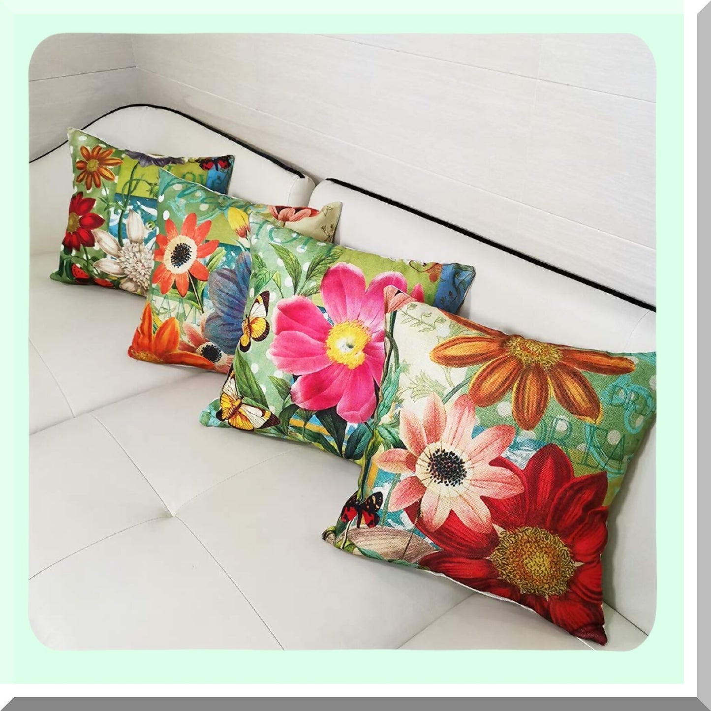 Floral Bliss Soft Pillow Covers - Set of 4, Hand Painted Flowers Pattern Decorative Cushion Cases, 18x18 inches, Home Decor Accent