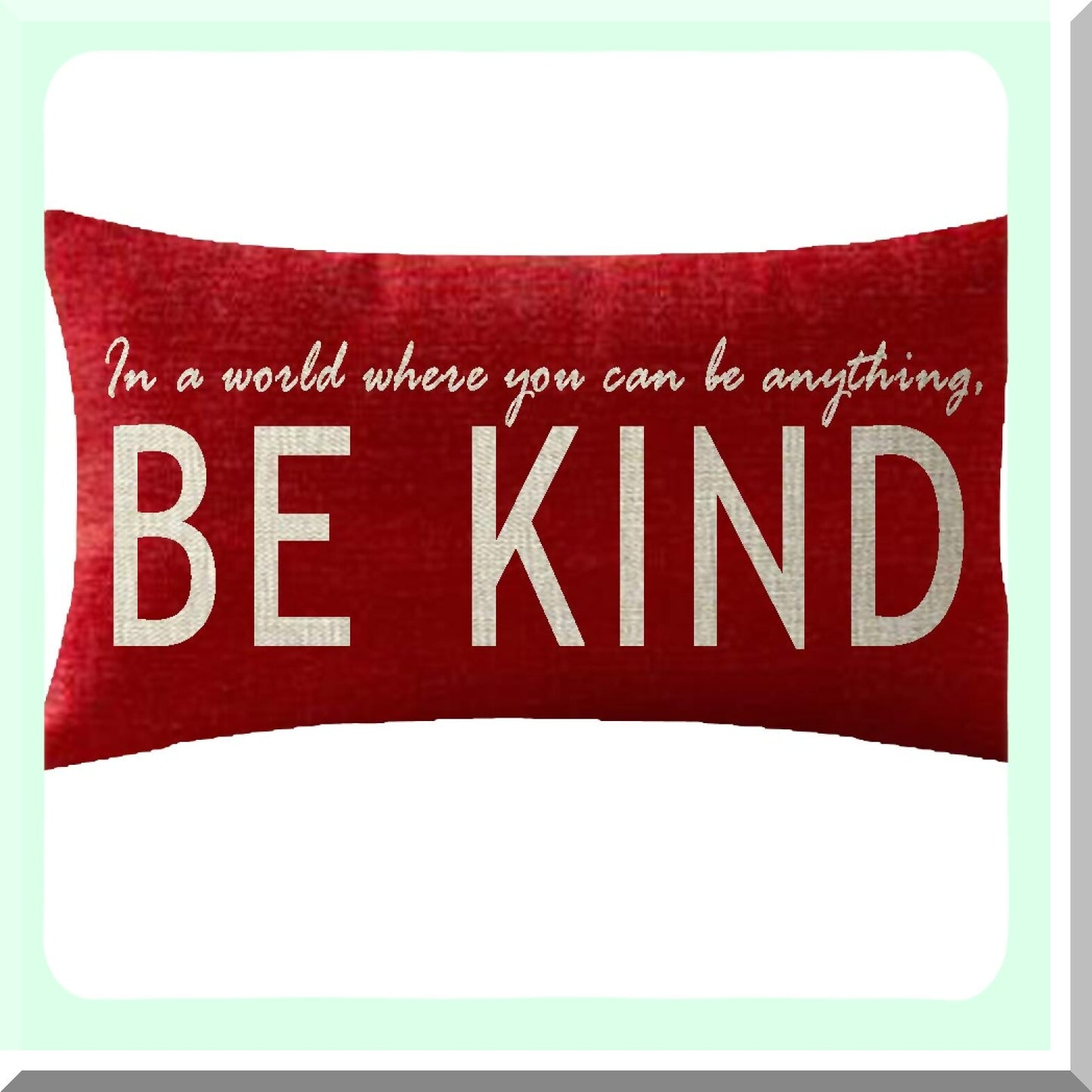 Kindness in Red" Birthday Lumbar Body Cotton Burlap Linen Cushion Cover - Decorative Oblong Pillow Case for Chair or Couch - 12x20 Inches