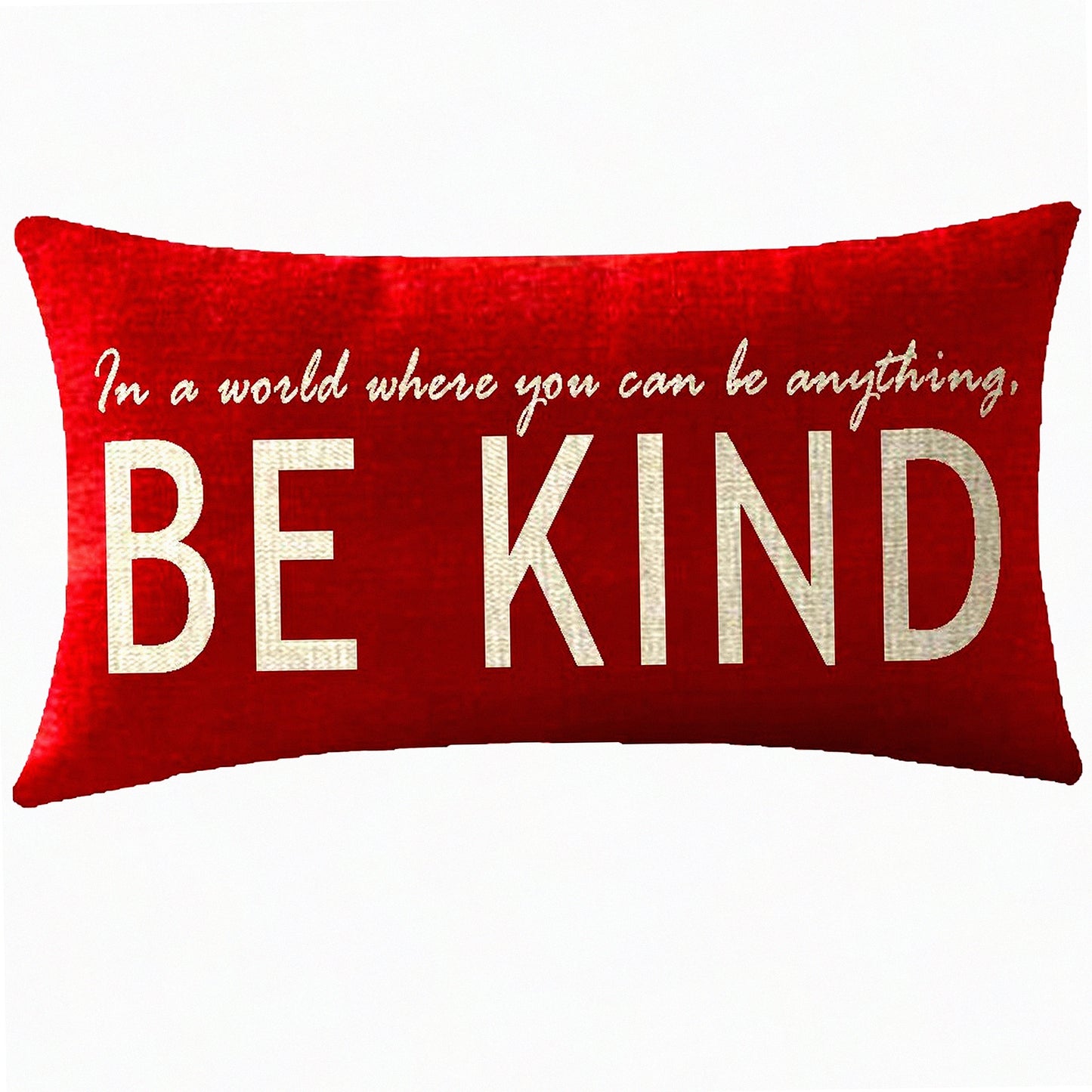 Kindness in Red" Birthday Lumbar Body Cotton Burlap Linen Cushion Cover - Decorative Oblong Pillow Case for Chair or Couch - 12x20 Inches