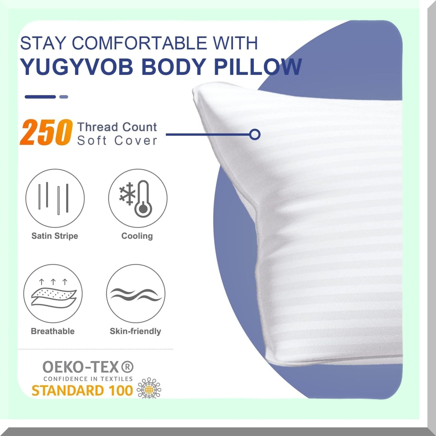 StripeFirm Body Pillow - Long Insert for Bed, Fluffy & Supportive 20x54 Inch Pillow for Adults - Comfortable Full Body Pillow