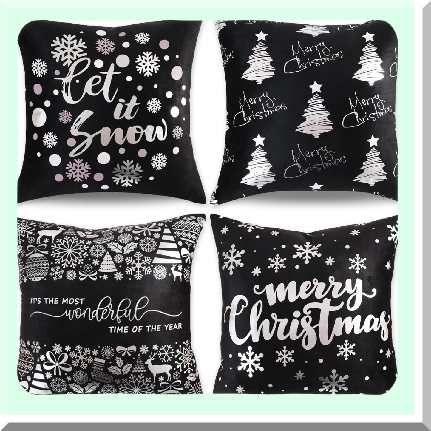 Gold Snowflake Decorative Pillow Set - Black & Gold Throw Pillow Covers 20x20 - Tree Decor Cushion Set for Home Sofa - Set of 4 Decorations