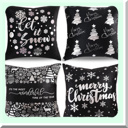 Gold Snowflake Decorative Pillow Set - Black & Gold Throw Pillow Covers 20x20 - Tree Decor Cushion Set for Home Sofa - Set of 4 Decorations