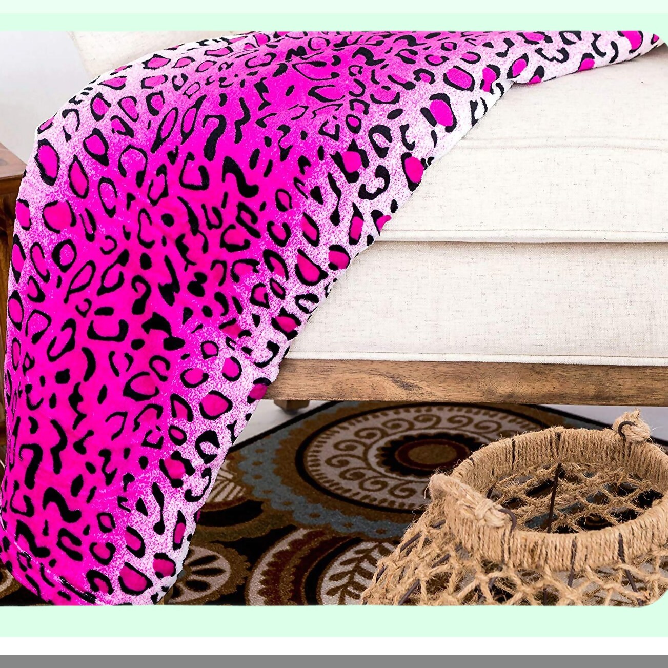 WildComfort Queen Blanket - All Season Extra Soft Warm Cozy Safari Animal Print Throw for Sofa, Couch, or Bed, Pink Leopard